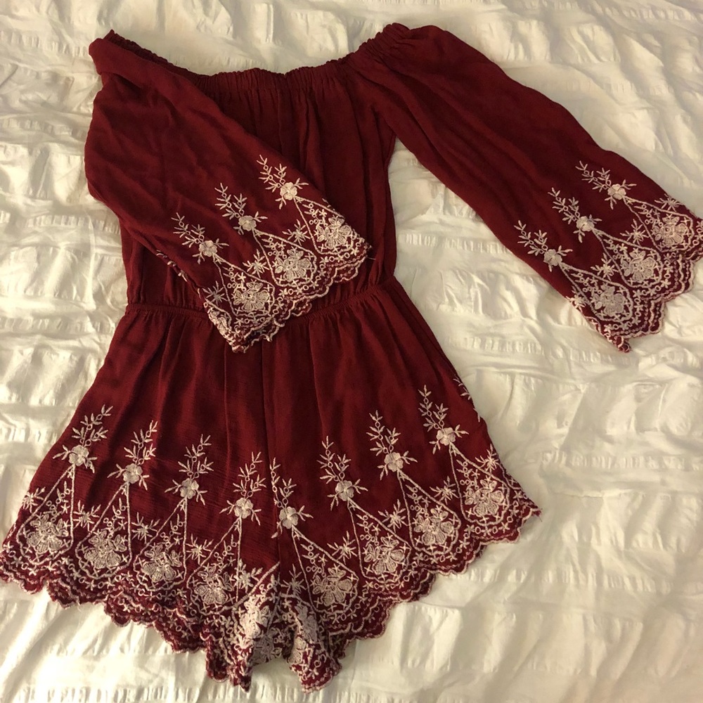 NWOT! Audrey 3+1 Burgundy Romper!